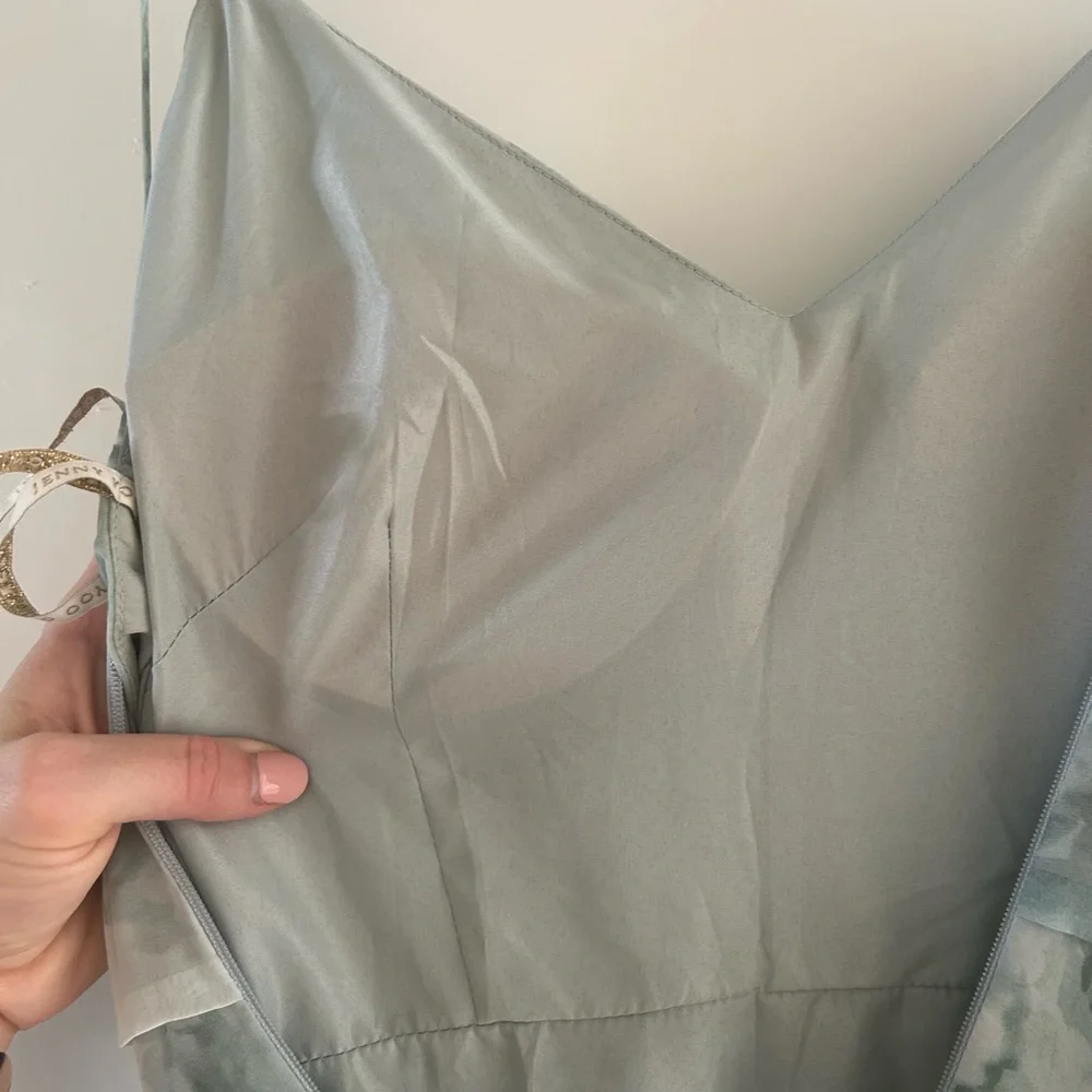 Jenny Yoo Inesse Light Blue Green Floral Maxi Dress Size 10 - Picture 7 of 9